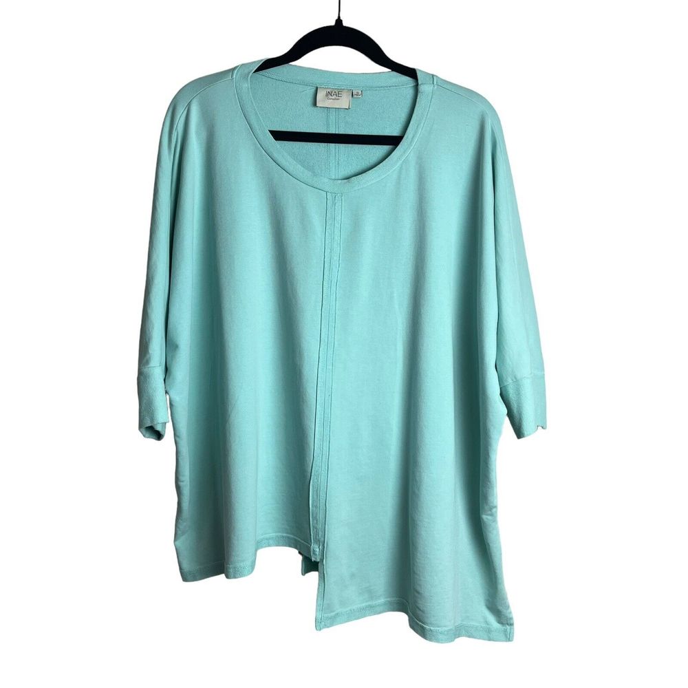 INAE Collection Top Small Tunic Oversized Lagenlook Aqua Asymmetrical Hem